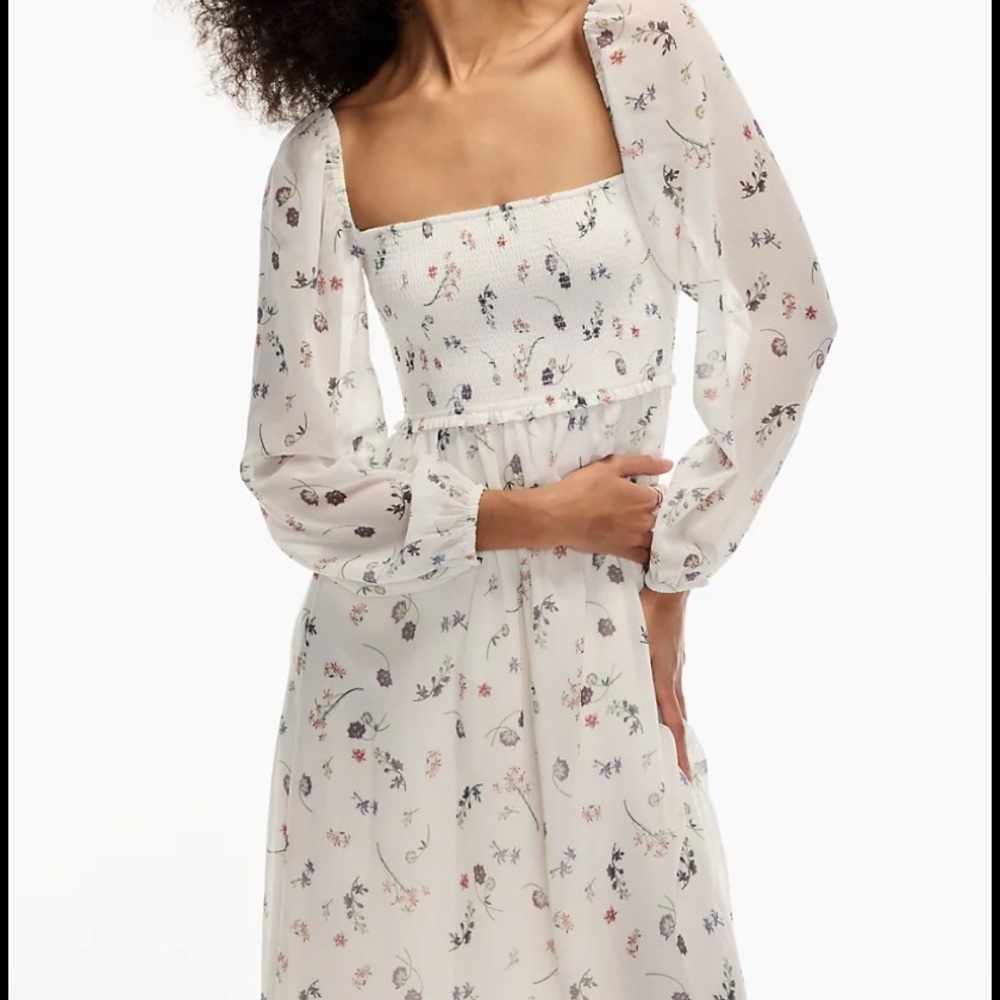 Aritzia White Floral Midi Dress with Puff Sleeves - Picture 7 of 14
